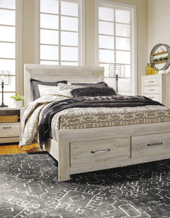 Bellaby Whitewash Queen Platform Bed with 2 Storage Drawers - Ornate Home