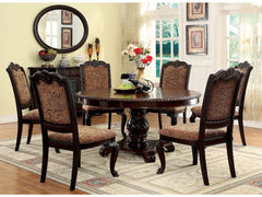 Bellagio Brown Cherry Fabric Round Dining Room Set / 7-piece - Ornate Home