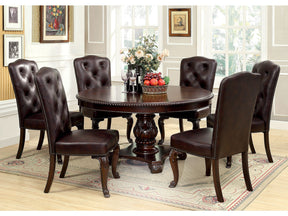 Bellagio Brown Cherry Leatherette Round Dining Room Set / 7-piece - Ornate Home