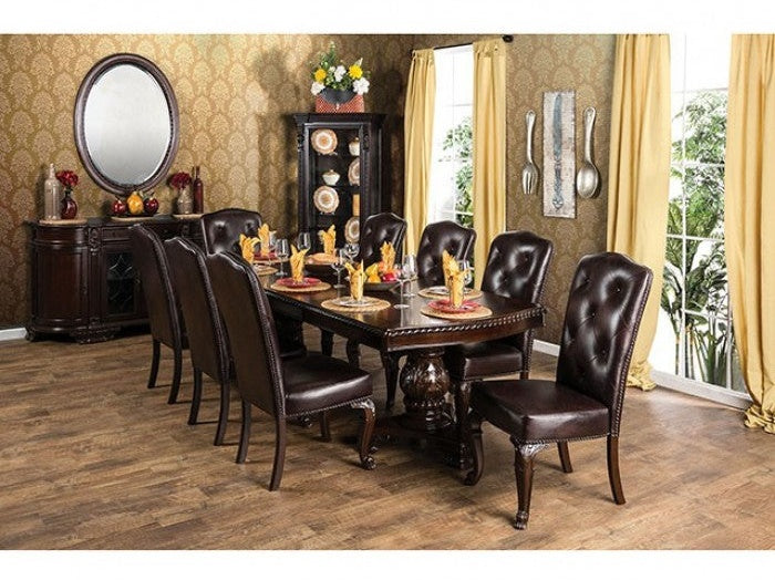 Bellagio Brown Cherry Leatherette Uph. Dining Room Set / 9-piece - Ornate Home