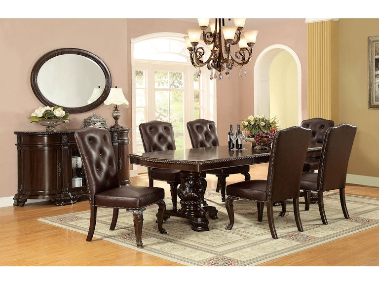 Bellagio Brown Cherry Leatherette Uph. Dining Set / 7-piece - Ornate Home