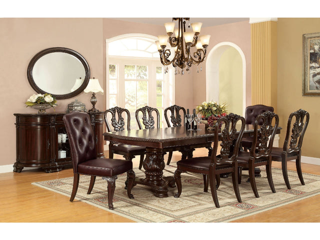 Bellagio Brown Cherry Wooden/Leatherette Uph. Dining Room Set / 7-piece - Ornate Home