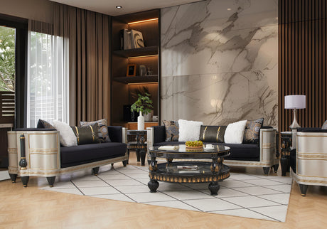 Bellagio Royale Black/Silver/Gold Sofa / HD-S9042 - Ornate Home