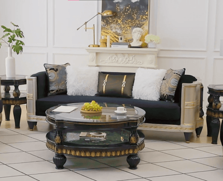 Bellagio Royale Black/Silver/Gold Sofa / HD-S9042 - Ornate Home
