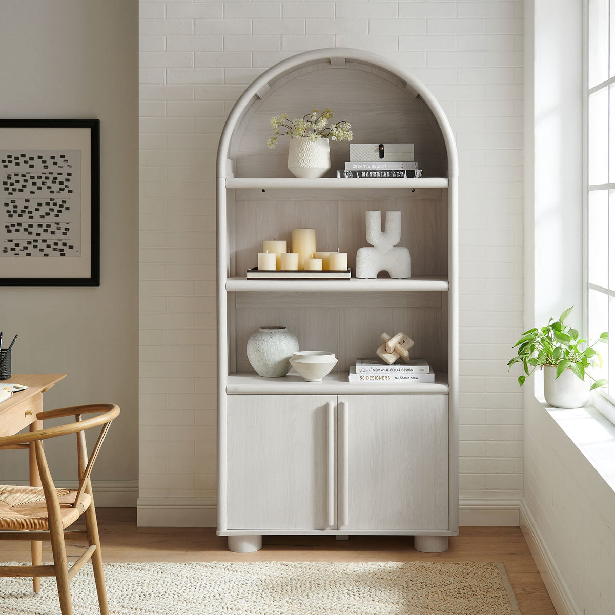 Bellamy Ash Tall Arched Display Cabinet Bookcase - Ornate Home