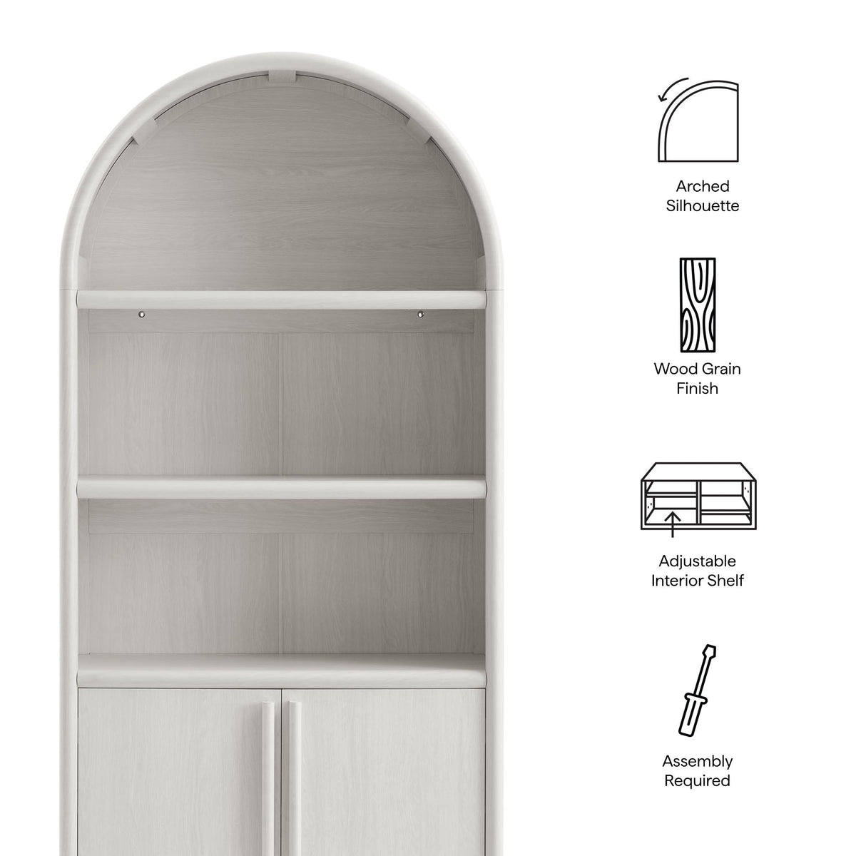 Bellamy Ash Tall Arched Display Cabinet Bookcase - Ornate Home