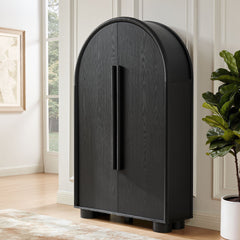 Bellamy Black Oak Arched Fold-Out Desk Cabinet - Ornate Home