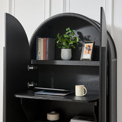 Bellamy Black Oak Arched Fold-Out Desk Cabinet - Ornate Home