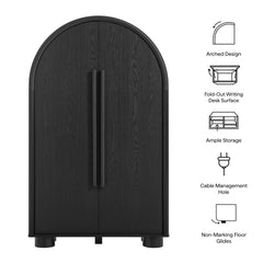 Bellamy Black Oak Arched Fold-Out Desk Cabinet - Ornate Home