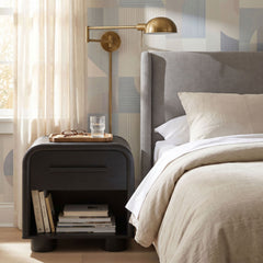 Bellamy Black Oak Curved 1-Drawer Nightstand - Ornate Home