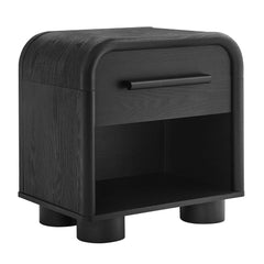 Bellamy Black Oak Curved 1-Drawer Nightstand - Ornate Home