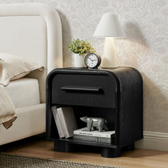 Bellamy Black Oak Curved 1-Drawer Nightstand - Ornate Home