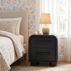 Bellamy Black Oak Curved 2-Drawer Nightstand - Ornate Home