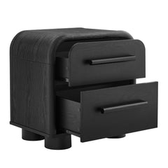 Bellamy Black Oak Curved 2-Drawer Nightstand - Ornate Home