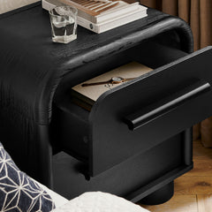 Bellamy Black Oak Curved 2-Drawer Nightstand - Ornate Home