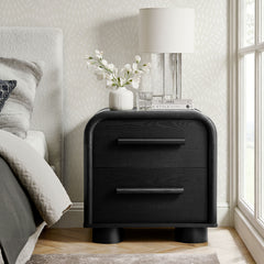 Bellamy Black Oak Curved 2-Drawer Nightstand - Ornate Home