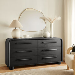 Bellamy Black Oak Curved 6-Drawer Dresser - Ornate Home