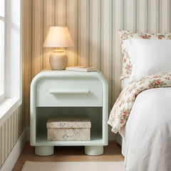Bellamy Sage Curved 1-Drawer Nightstand - Ornate Home