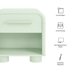 Bellamy Sage Curved 1-Drawer Nightstand - Ornate Home