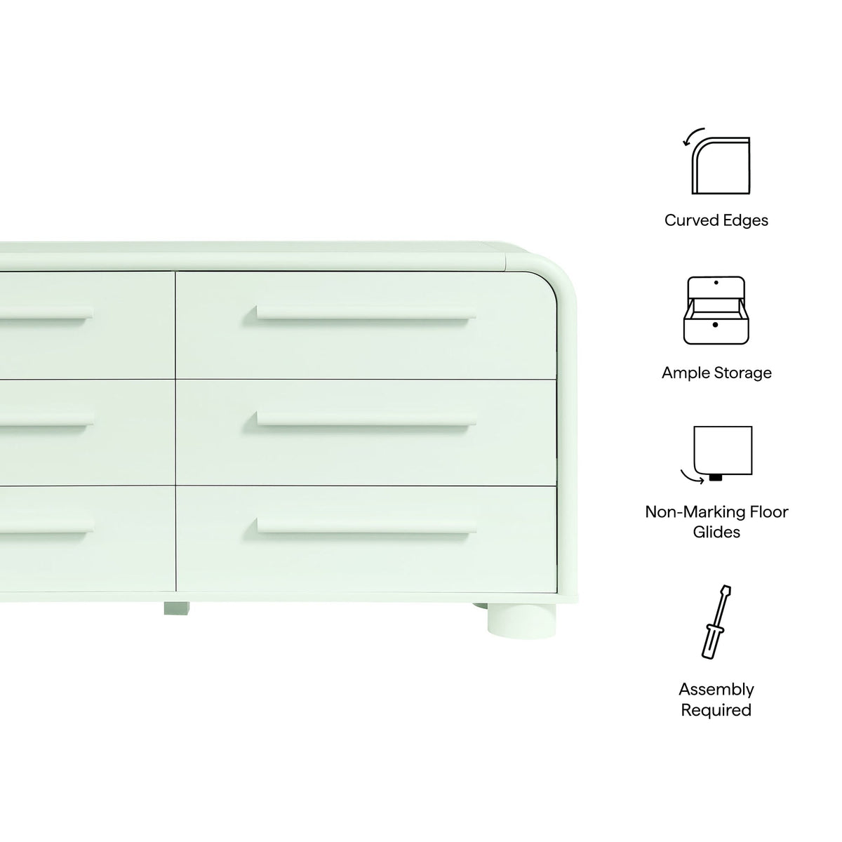 Bellamy Sage Curved 6-Drawer Dresser - Ornate Home