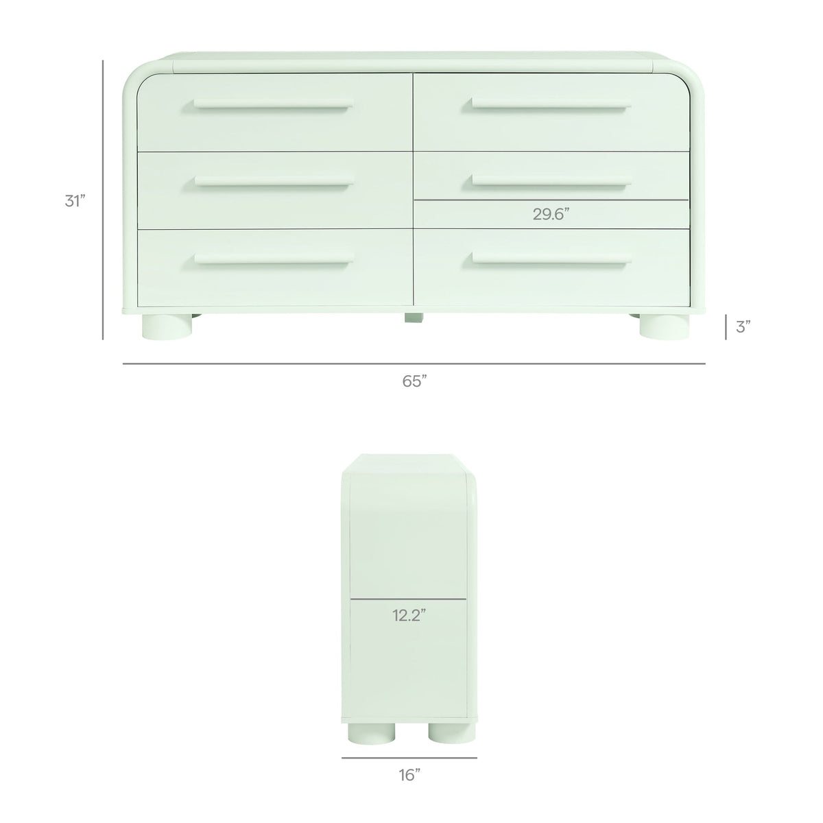 Bellamy Sage Curved 6-Drawer Dresser - Ornate Home