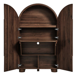 Bellamy Walnut Arched Fold-Out Desk Cabinet - Ornate Home