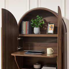 Bellamy Walnut Arched Fold-Out Desk Cabinet - Ornate Home
