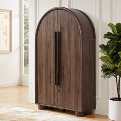 Bellamy Walnut Arched Fold-Out Desk Cabinet - Ornate Home