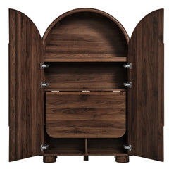 Bellamy Walnut Arched Fold-Out Desk Cabinet - Ornate Home