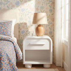 Bellamy White Matte Curved 1-Drawer Nightstand - Ornate Home