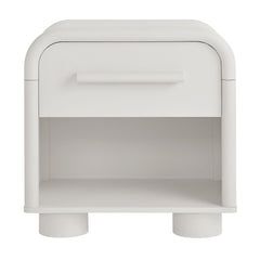 Bellamy White Matte Curved 1-Drawer Nightstand - Ornate Home