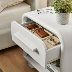 Bellamy White Matte Curved 1-Drawer Nightstand - Ornate Home