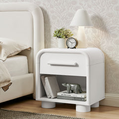 Bellamy White Matte Curved 1-Drawer Nightstand - Ornate Home