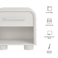 Bellamy White Matte Curved 1-Drawer Nightstand - Ornate Home