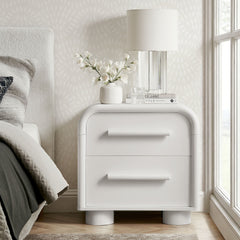 Bellamy White Matte Curved 2-Drawer Nightstand - Ornate Home