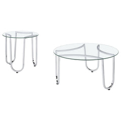 Beller Chrome 2-piece Round Tempered Glass Top Coffee Table Set - Ornate Home
