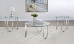 Beller Chrome 3-piece Round Tempered Glass Top Coffee Table Set - Ornate Home