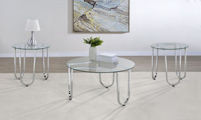 Beller Chrome 3-piece Round Tempered Glass Top Coffee Table Set - Ornate Home