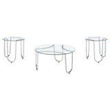 Beller Chrome 3-piece Round Tempered Glass Top Coffee Table Set - Ornate Home