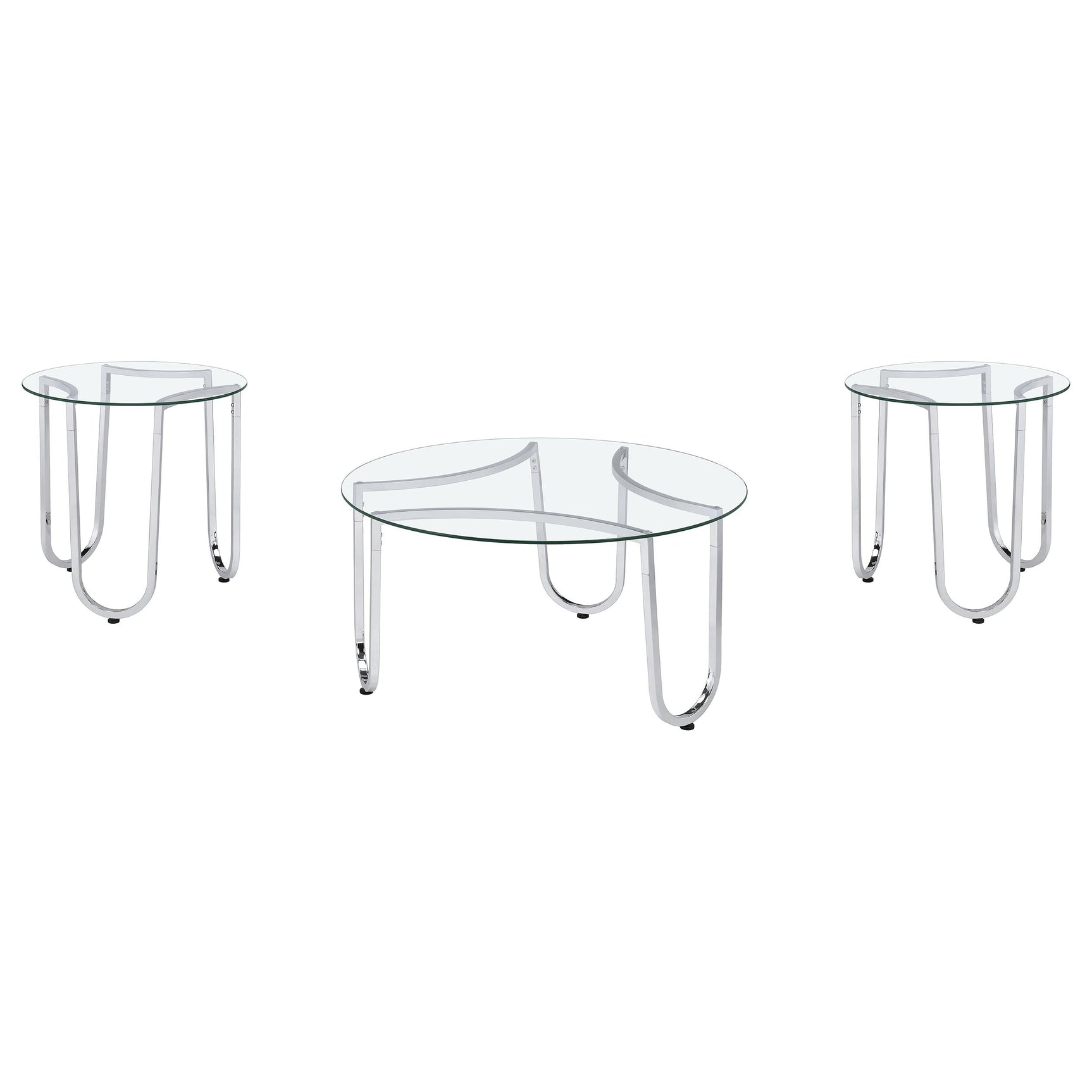 Beller Chrome 3-piece Round Tempered Glass Top Coffee Table Set - Ornate Home