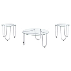 Beller Chrome 3-piece Round Tempered Glass Top Coffee Table Set - Ornate Home