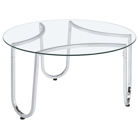 Beller Chrome Round Tempered Glass Top Cocktail Coffee Table - Ornate Home
