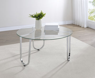 Beller Chrome Round Tempered Glass Top Cocktail Coffee Table - Ornate Home