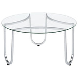 Beller Chrome Round Tempered Glass Top Cocktail Coffee Table - Ornate Home