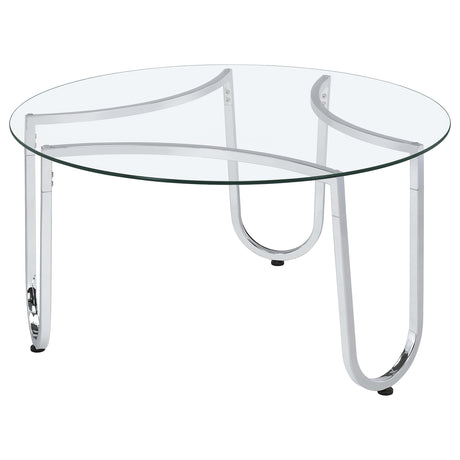 Beller Chrome Round Tempered Glass Top Cocktail Coffee Table - Ornate Home