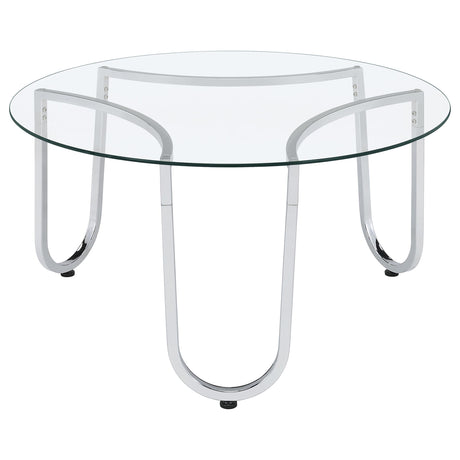 Beller Chrome Round Tempered Glass Top Cocktail Coffee Table - Ornate Home