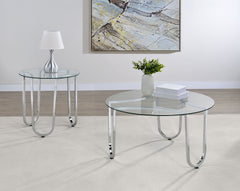 Beller Chrome Round Tempered Glass Top Cocktail Coffee Table - Ornate Home