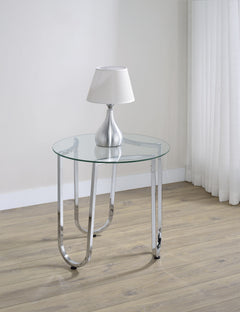 Beller Chrome Round Tempered Glass Top End Side Table - Ornate Home