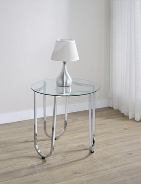 Beller Chrome Round Tempered Glass Top End Side Table - Ornate Home