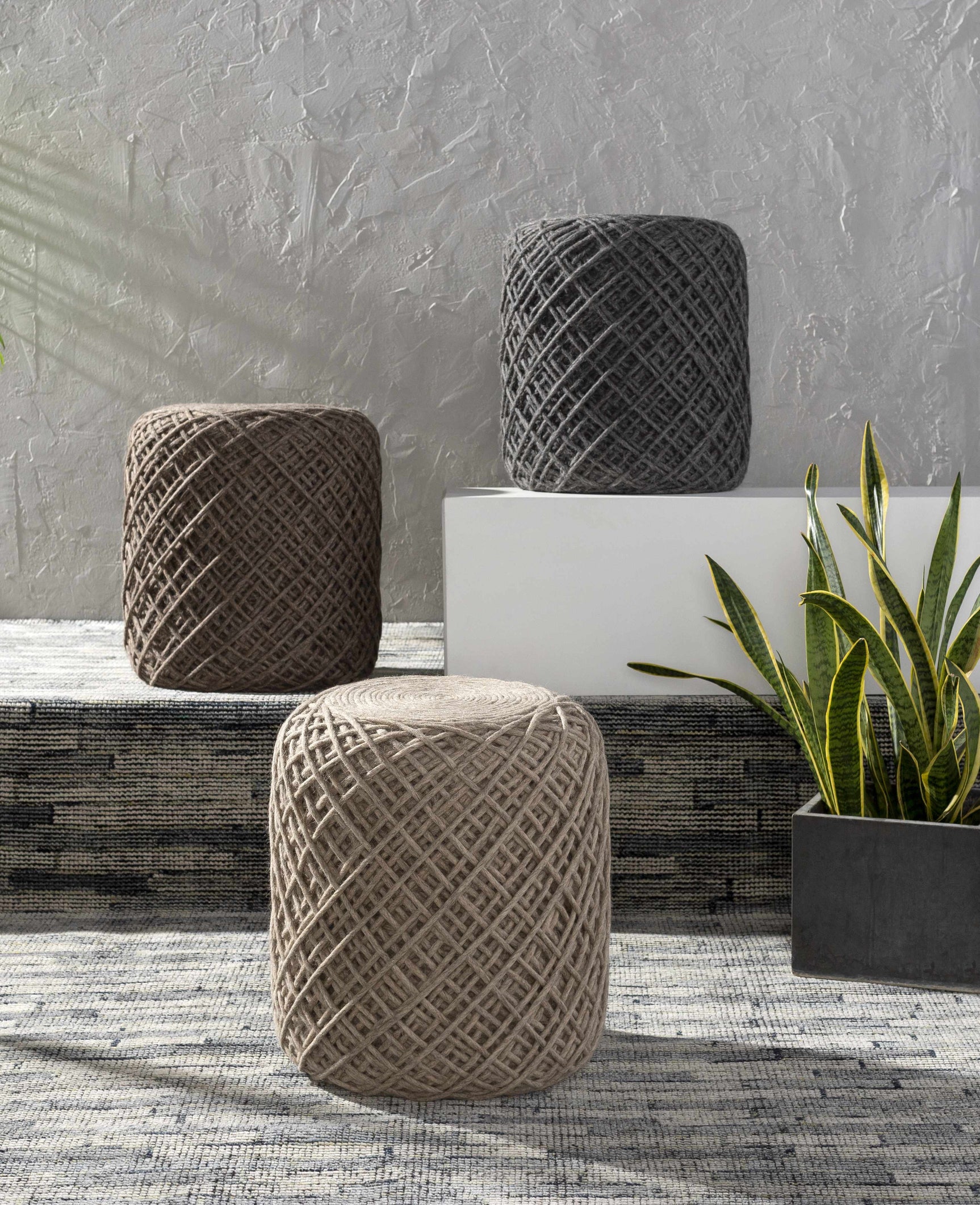 Bellingen Gray Handwoven Textured Pouf - Ornate Home